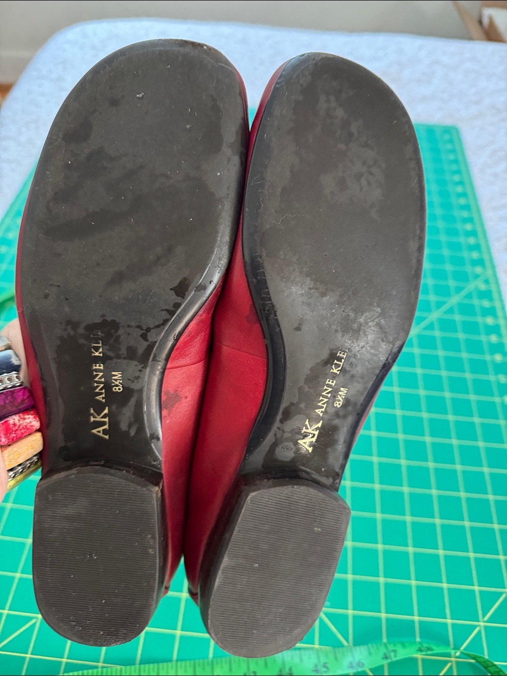Anne Klein Red Flats Leather Square Toe Block Heel Comfort Loafter Sz 8.5 - Picture 11 of 13